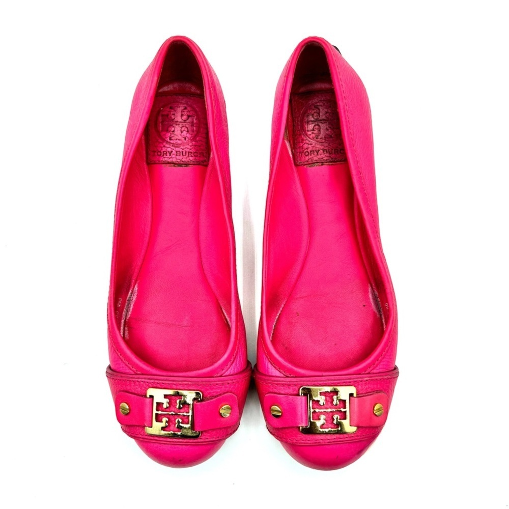 Tory Burch Pink Leather Loafer Ballerina Flats Gold Ornements Size 6
